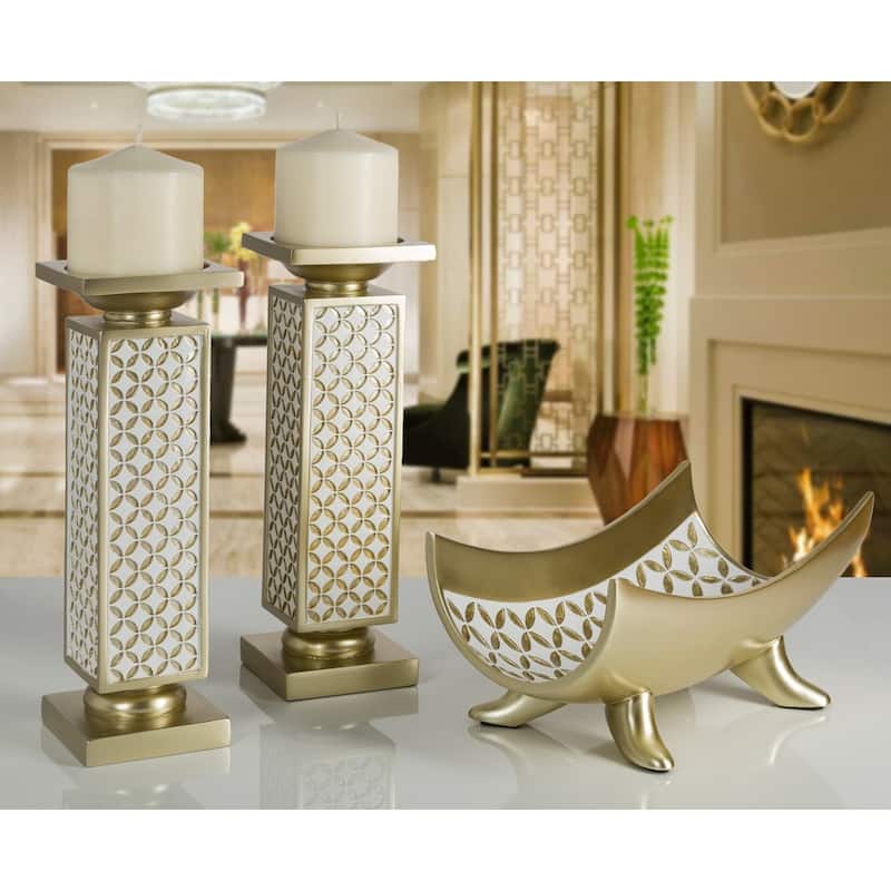 Creative Scents Gold-tone Polyresin Diamond Lattice Decorative Bowl