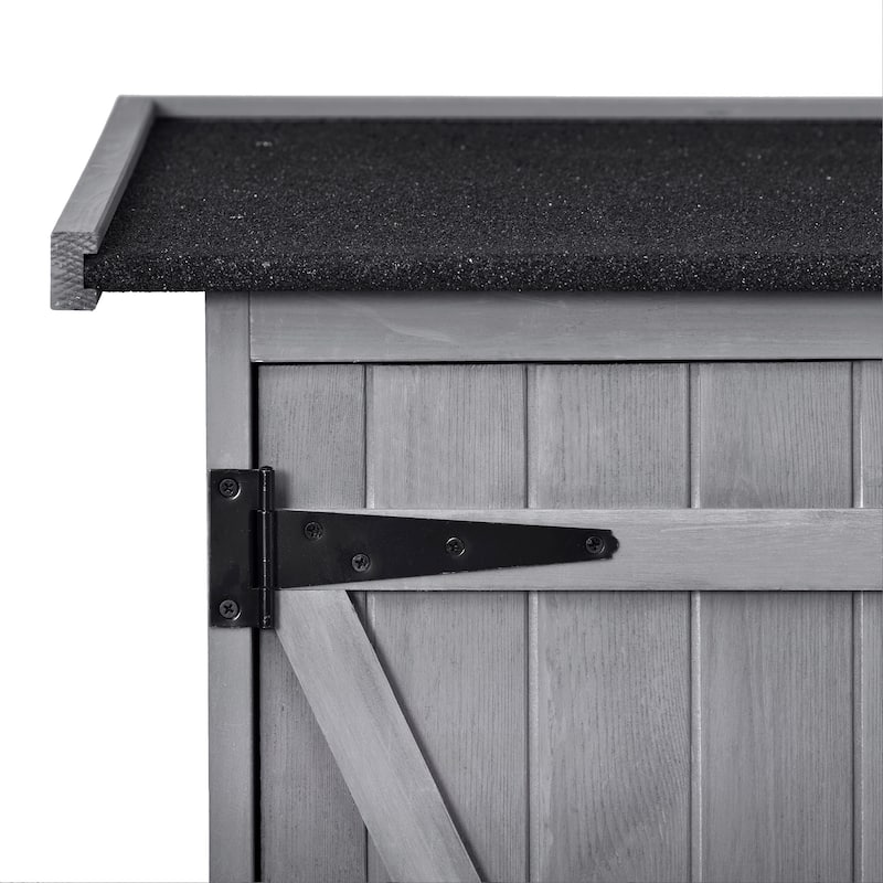 Wood Tool Organizer Garden Storage Cabinet Shed with Waterproof Asphalt Roof, Double Lockable Doors and 3-tier Shelves