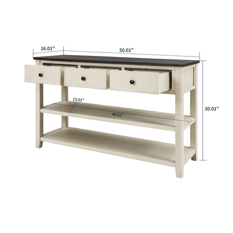 Minimalist Wooden Console Table with Black Circular Handles