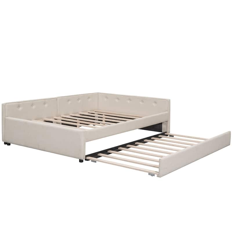 Modern Upholstered Platform Bed with USB and Twin Size Trundle