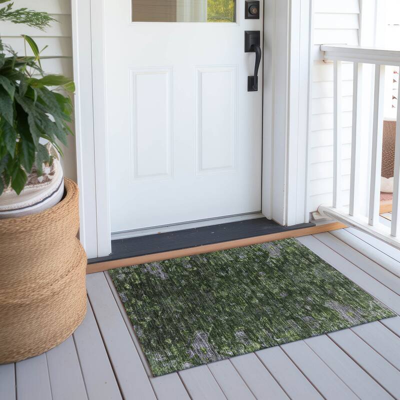 Machine Washable Indoor/ Outdoor Traditional Chelsea Chantille Rug - Olive - 1'8" x 2'6"