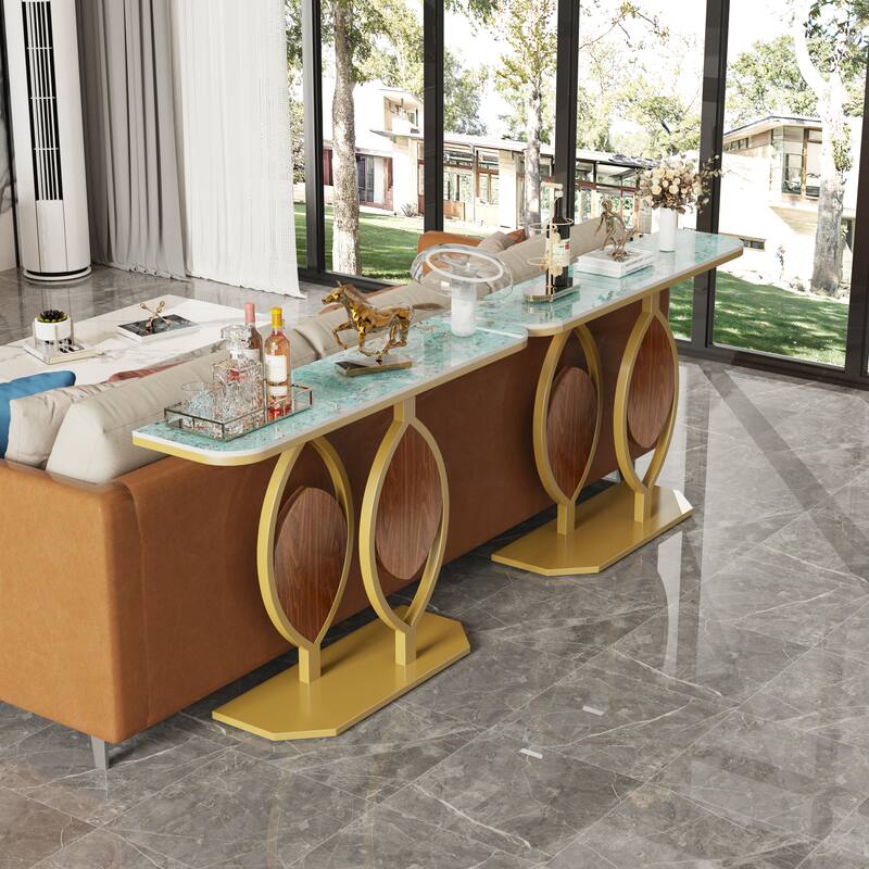 Narrow Console Table with Multicolored Rock Plate Top - 47.1 x 11.7 x 30.7inch