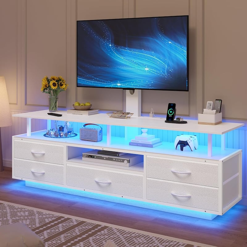 TV Stand with Mount 32/55/65/70 inch TVs Power Outlets Storage Entertainment Center - White