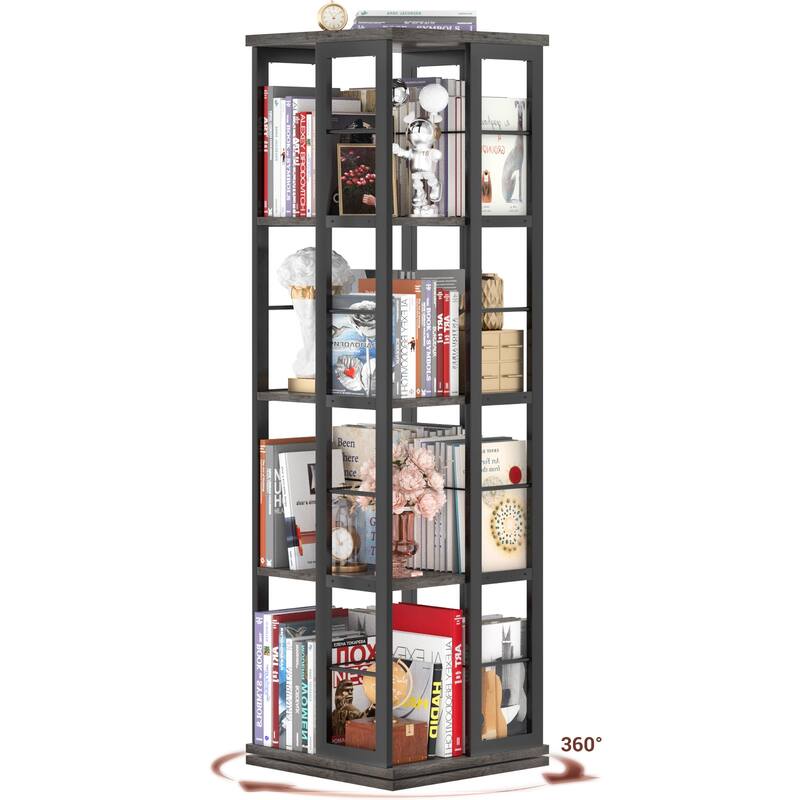 Corner Rotating Bookshelf, 360 Display Wood Spinning Bookshelf, Floor Standing Bookcase Organizer Storage Rack