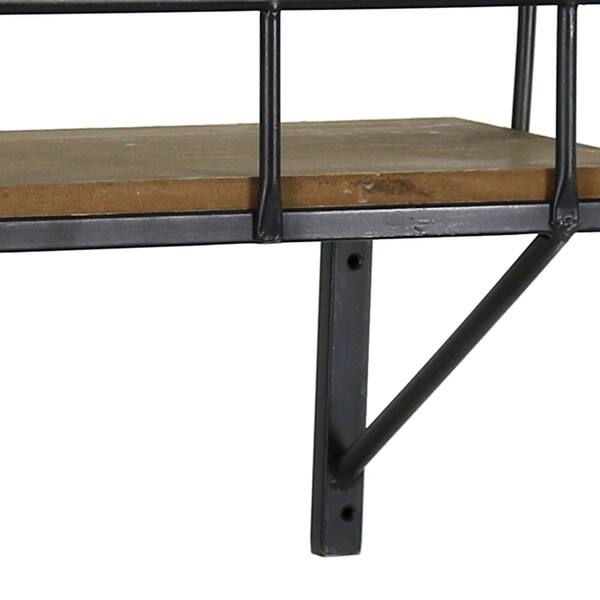 Shop Black Friday Deals On Transitional Style Wooden Wall Shelf With Metal Brackets Black And Brown Overstock 31273472