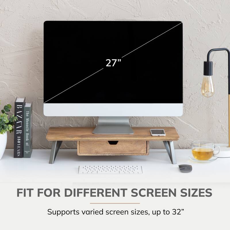 Jani Wood Monitor Stand Riser Desk - Ergonomic Design Stand, Desktop Organizer Table for Home, Office Workspace, Gaming Desk