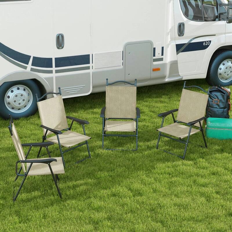 4-Piece Folding Camping Chair Set, Mesh Seats, Armrests for Lawn Patio