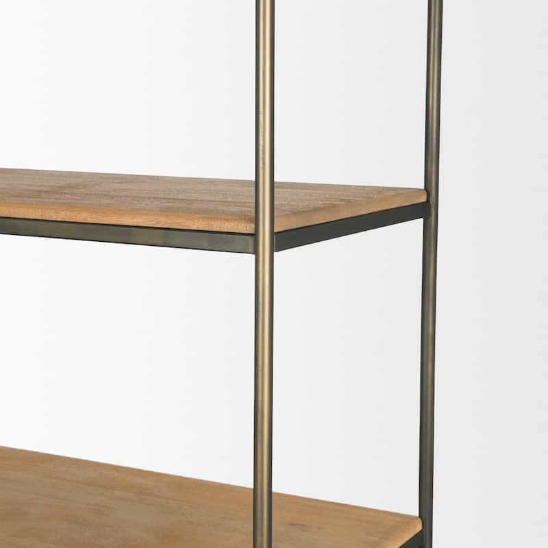 Baron Light / Dark Brown Wood w/ Antiqued Aged Brass Metal 2-Door / 4-Door Open Shelving Unit