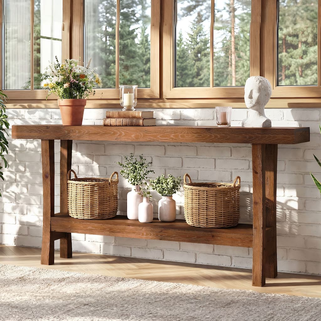 63 Inch Solid Wood Console Table with Storage for Entryway, Living Room, Hallway - 62.99" W x 13.78" D x 33.46" H