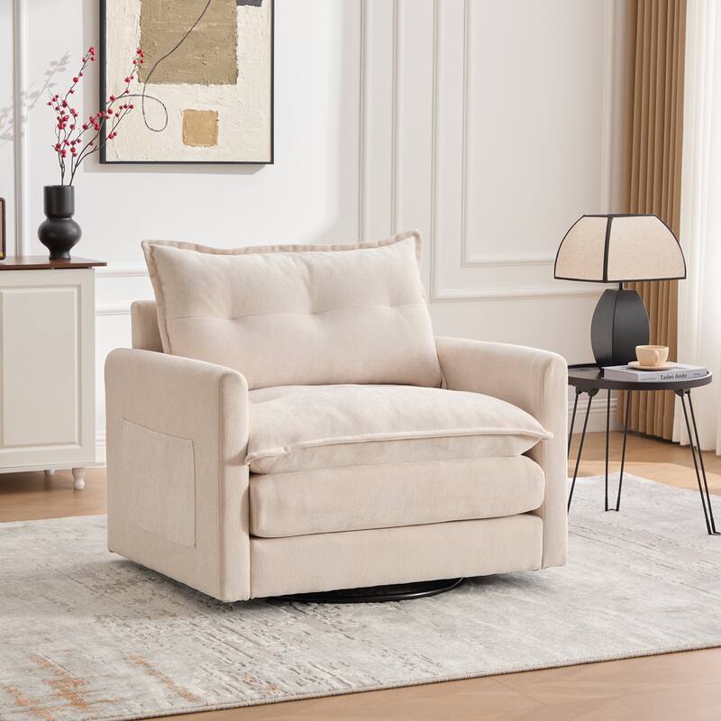 Mid Century Modern Chenille Swivel Barrel Chair