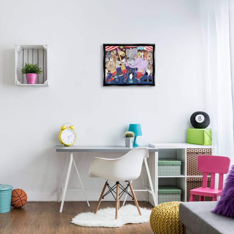 Stupell Animals in Circus Scene Framed Floater Canvas Wall Art Design by Carla Daly