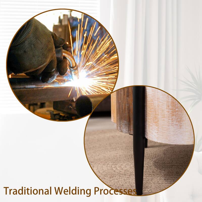 Roomfitters Rustic Flower Shaped Coffee Table with Metal Legs, Distressed Wood, Multicolor