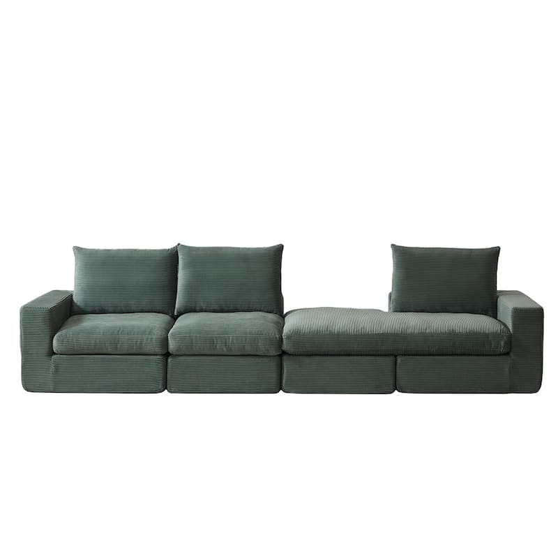 Roomfitters 99" L-Shaped Corduroy Upholstered Sectional Sofa, Modern 3-Seater Sectional Couch with Pillows, Living Room, Green