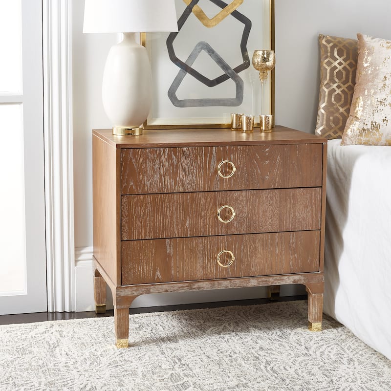 SAFAVIEH Artimiza 3-Drawer Nightstand - 30Wx19Dx28H - Oak Wood Vaneer