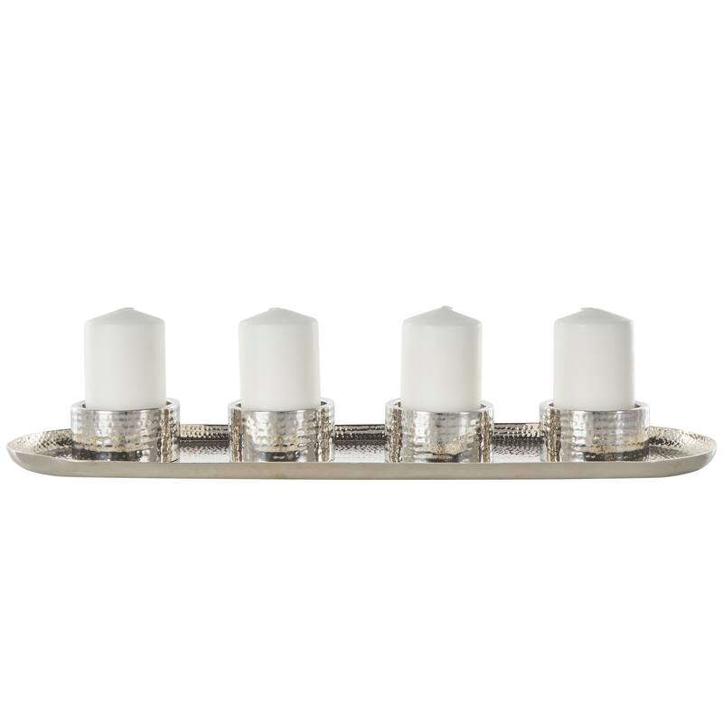 Gold or Silver Stainless Steel Metal 4 Candle Candelabra with Attached Tray