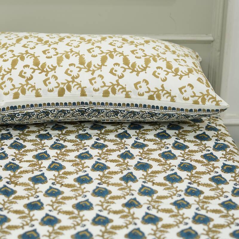 Fabdivine Handmade Block Print Flat Sheet or Bed Sheet Cotton Fabric Floral Home Decor