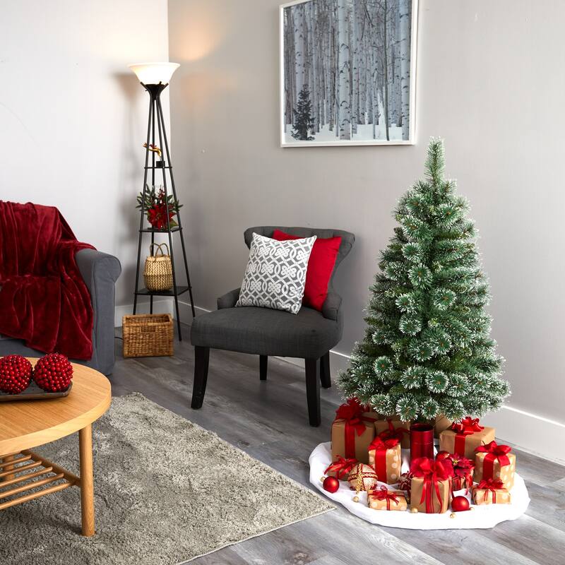 4Ft Slim Pine Christmas Tree with 100 Lights - Holiday Decor, Festive Tree, Indoor Christmas Decoration - Green - 44
