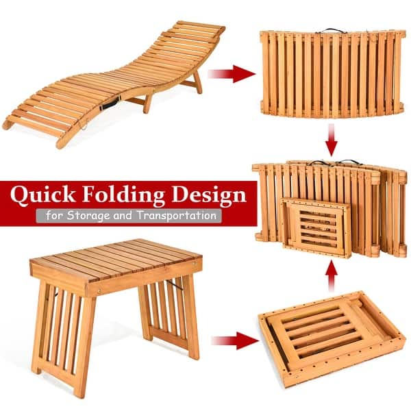 Shop Costway 3pcs Wooden Folding Lounge Chair Set Cushion Pad Pool Deck Overstock 31500525