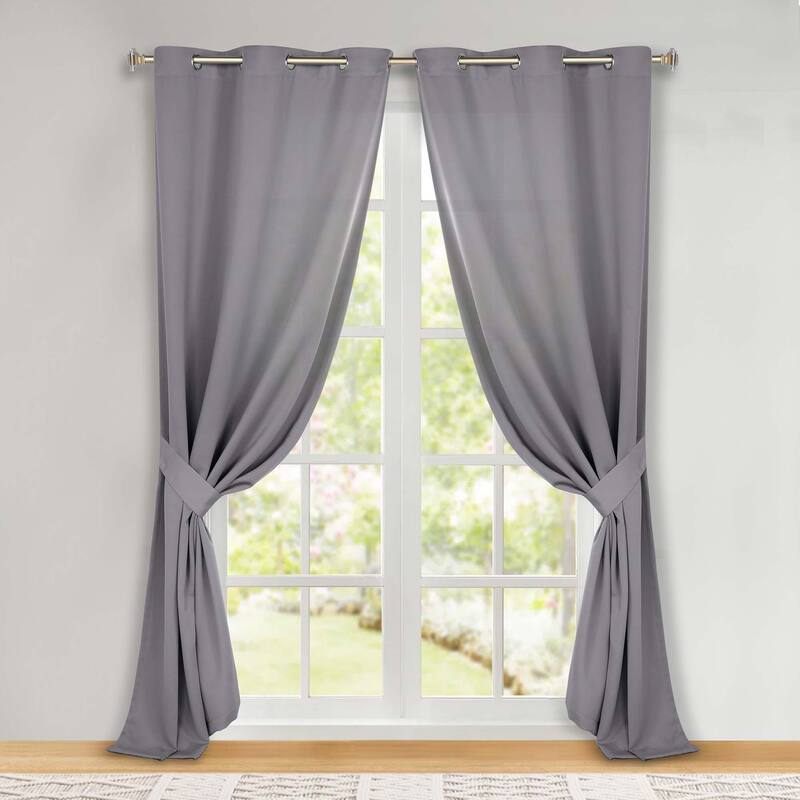 Superior Solid Machine Washable Room Darkening Blackout Curtains with Back Tabs, Set of 2 - 46" x 108" - Silver