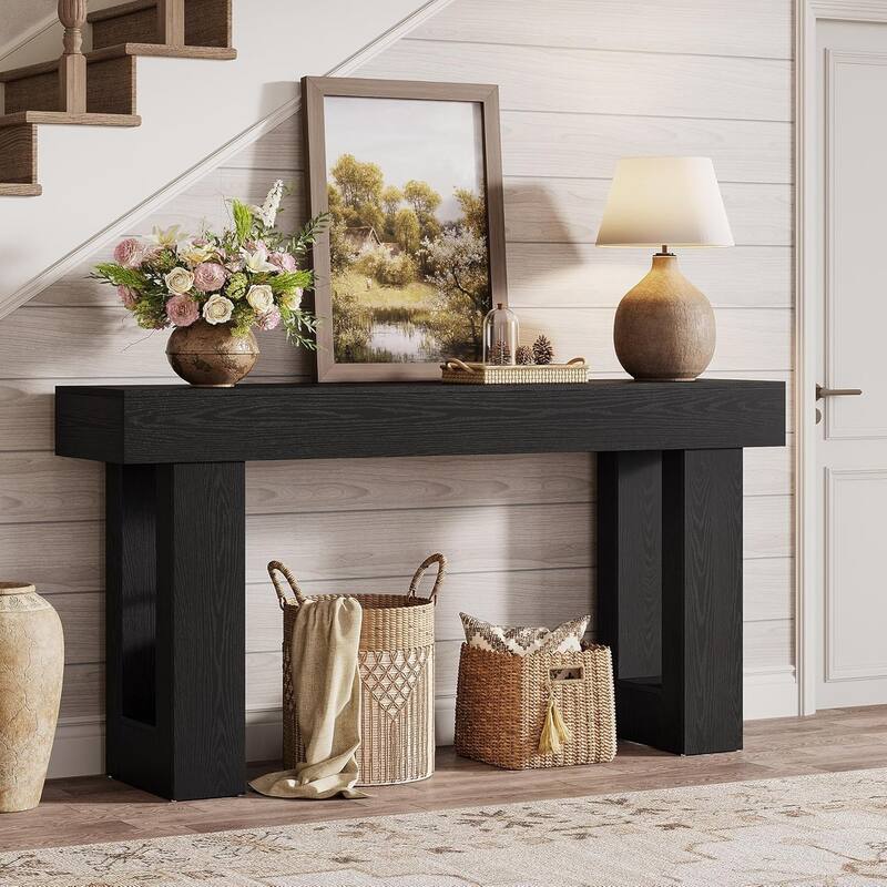63" Wooden Console Table, Rectangular Sofa Table for Behind Couch, Entryway, HallwayLiving Room - Black