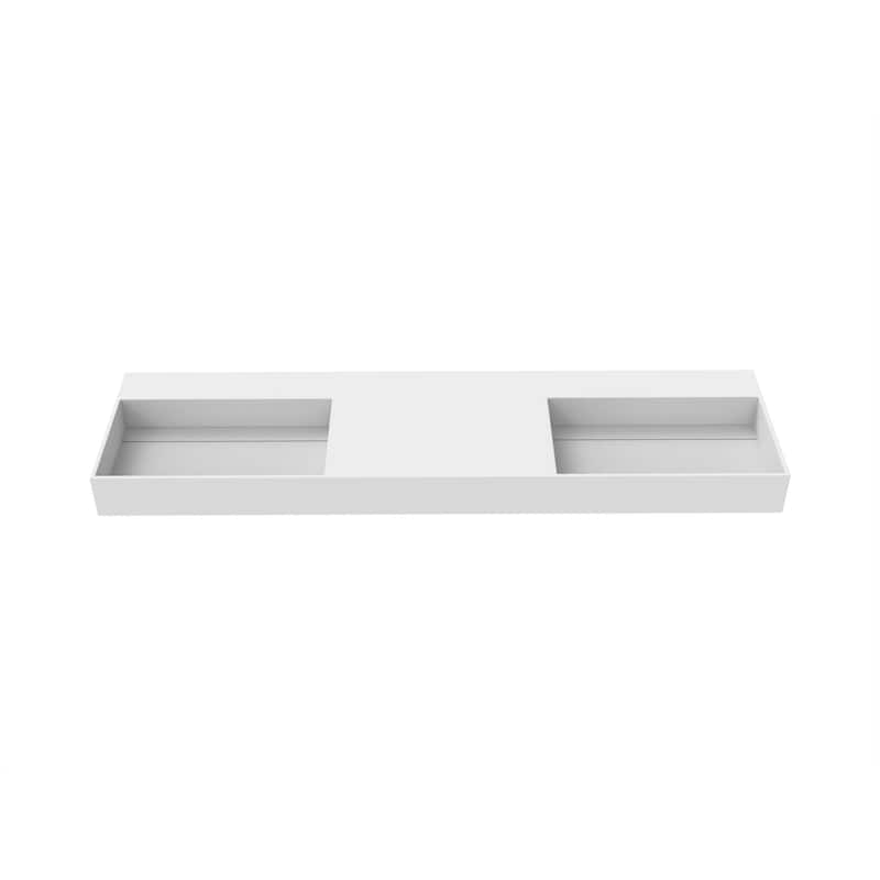 Juniper Stone Solid Surface Wall-mounted Vessel Sink - 72" No Faucet Hole - White