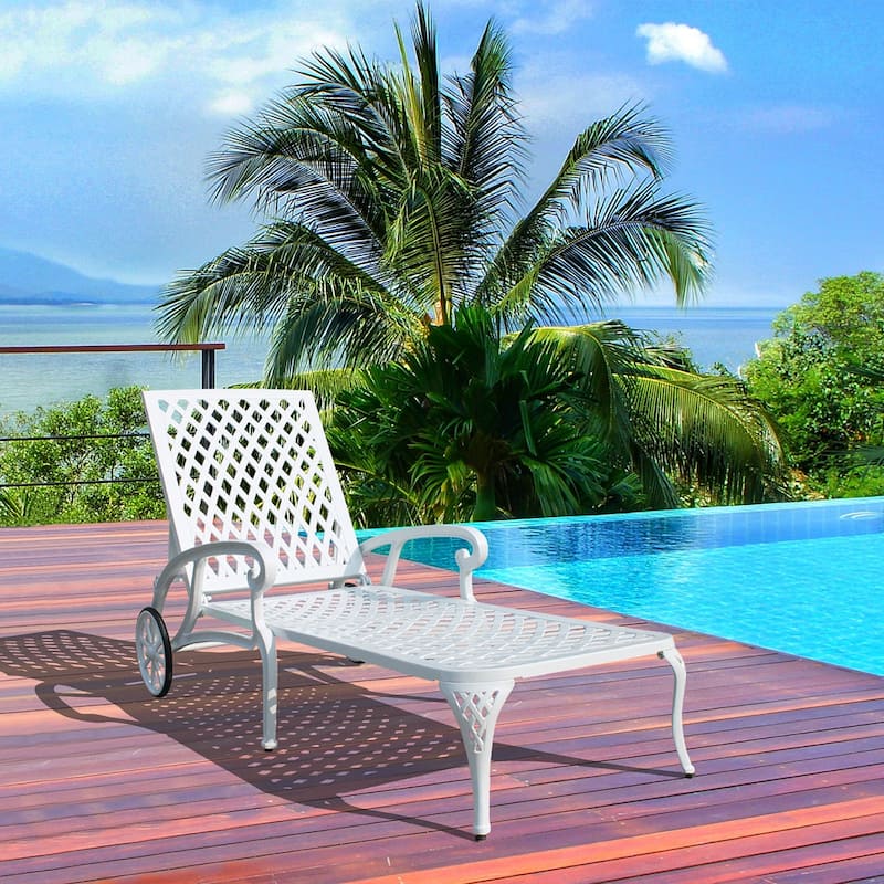 Aluminum Outdoor waterproof Chaise Lounge Chair With Wheels Adjustable Reclining