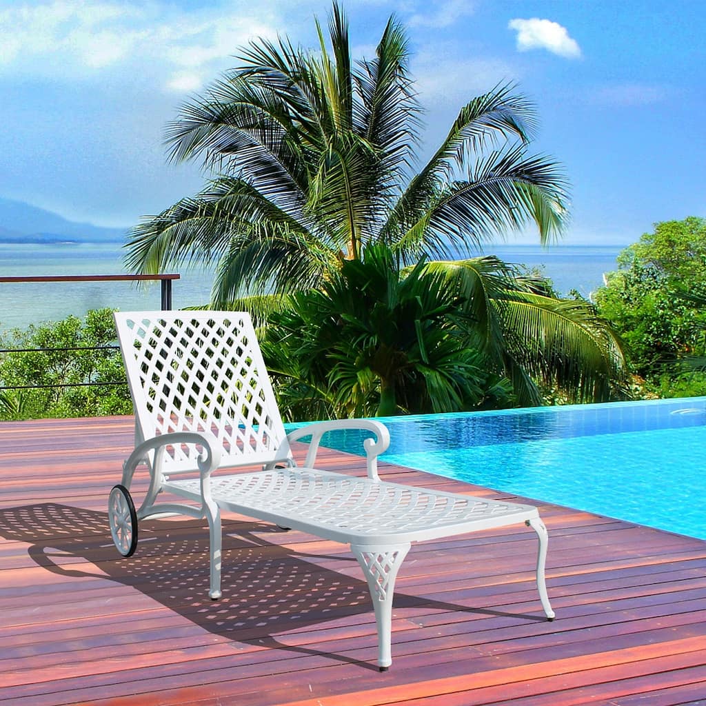 Aluminum Outdoor waterproof Chaise Lounge Chair With Wheels Adjustable Reclining