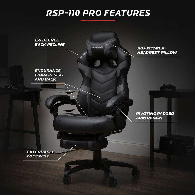 RESPAWN 110 Pro Gaming Chair Gaming Chair with Footrest Ergonomic Computer Desk Chair On Sale Bed Bath Beyond 40315113