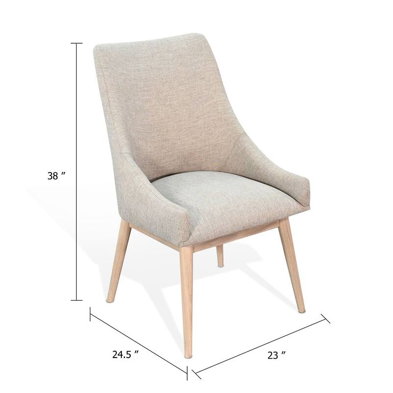 Livvy High Back Dining Chair Set of 2, Light Gray Fabric, Wheat Brown Wood