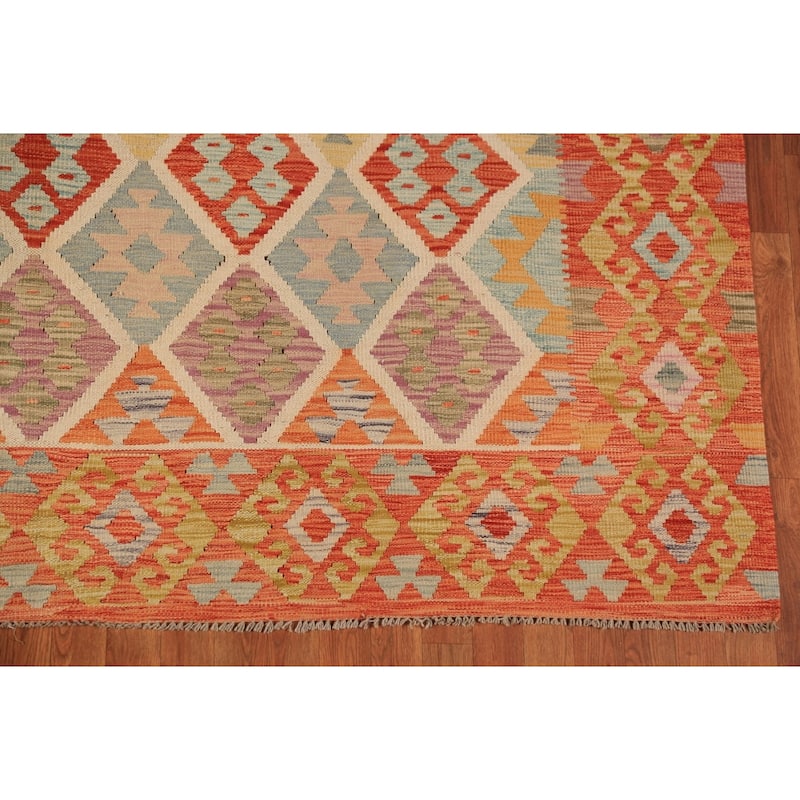 Trellis Geometric Kilim Oriental Area Rug Hand-Woven Wool Carpet - 8'2"x 9'8"