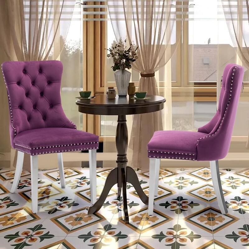 Tufted Naliheads Solid Wood Upholstered Dining Chairs (Set of 2) - Purple SliverLegs