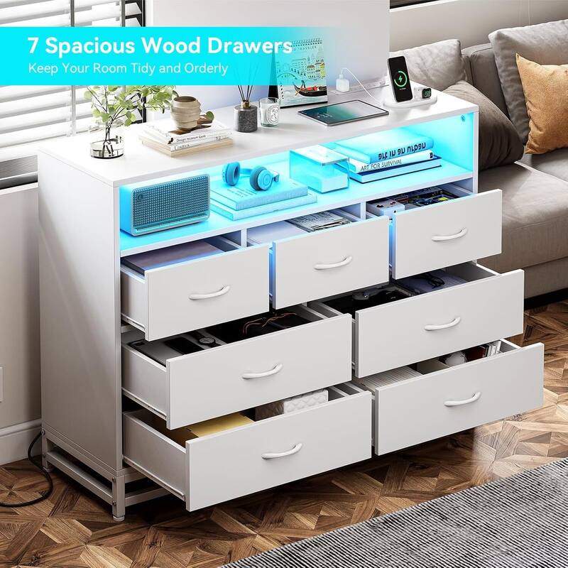 Wooden Long Dresser with Led Lights