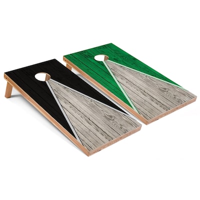 Black and Kelly Pyramid Cornhole Boards with Case & Lights