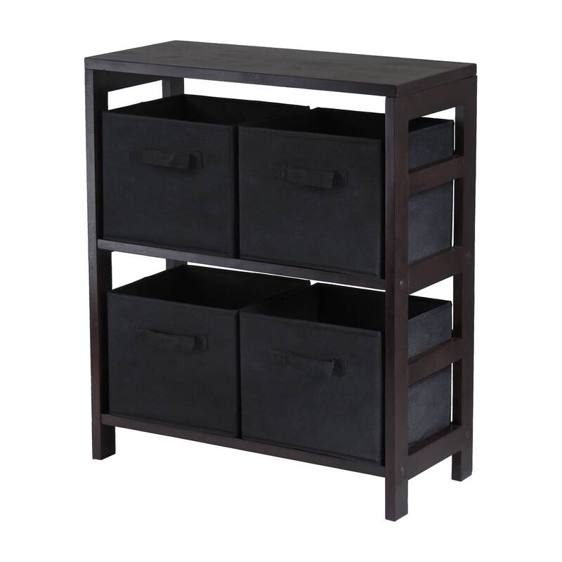 Capri 5-Pc Storage Shelf with 4 Foldable Fabric Baskets - Espresso and Black