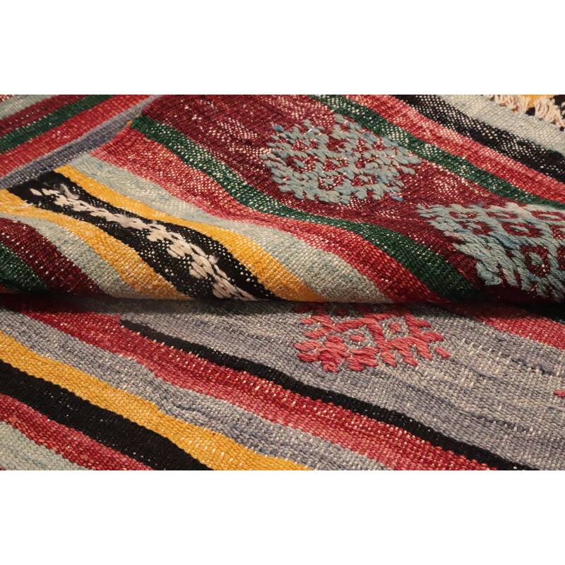 Hand Woven Oriental 100% Wool Carpet Southwestern Tribal Multi-Colored Kilim Area Rug - 10' 8'' X 4' 11''