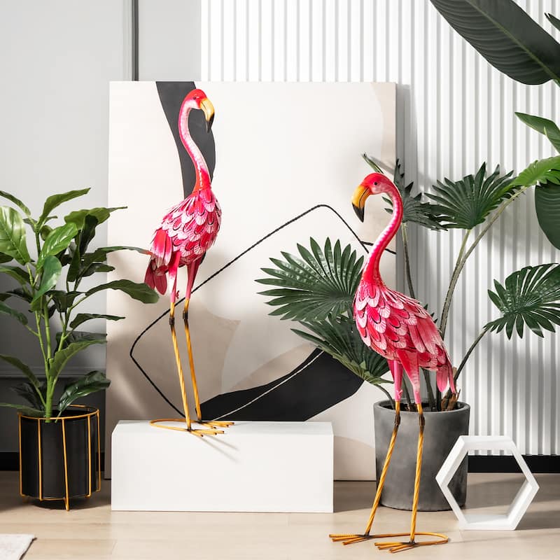 Costway 2-Piece Metal Crane/Flamingo Garden Statue Sculpture Set