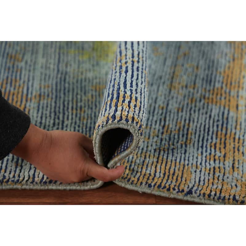 Contemporary Abstract Indian Rug Hand-Knotted Wool Carpet - 4'9"x 6'10"