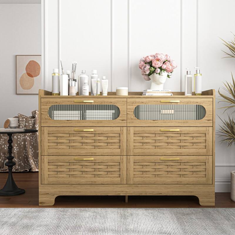 Modern Wood Drawer Dresser Storage Organizer Dresser for Living Room, Hallway, Bedroom, Kids Bedroom - Brown - 6-drawer