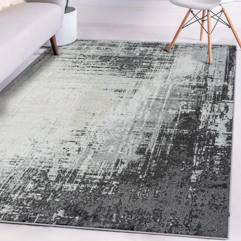 Luxe Weavers Modern Crosshatch Pattern Distressed Abstract Area Rug Carpet - 8' x 10' - Anthracite