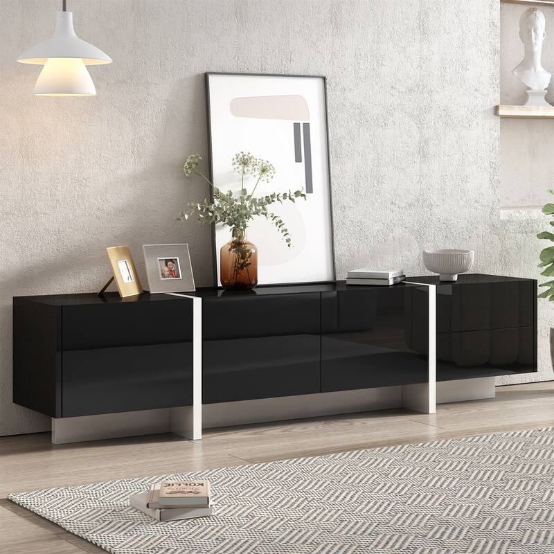 Modern Rectangle TV Stand for TVs Up to 80" with High Gloss UV Surface