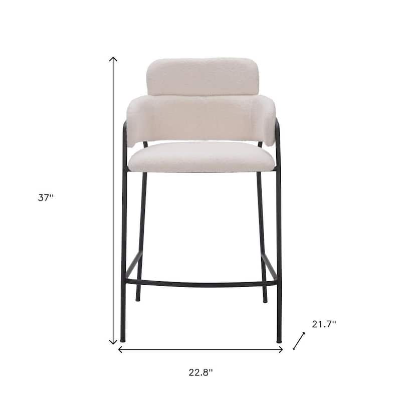 HomeRoots Set of Two 26" Cream and Black Faux Shearling and Steel Counter Height Bar Chairs