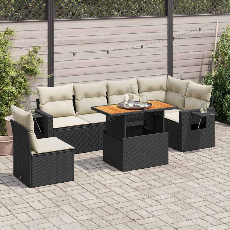 vidaXL Patio Sofa Set with Cushions Table and Lounge Sofas 7 Piece Poly Rattan - 21.7 x 39.4 x 28.7