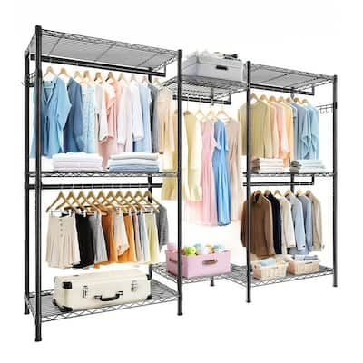 Heavy Duty Coat Rack Portable Wardrobe Hanger with 8 Adjustable Wire Shelves and 5 Clothes Rods, for Bedroom