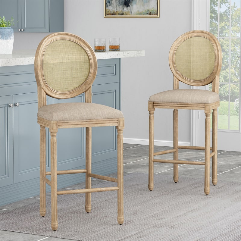 Modern Bar Stool in Rattan and Fabric(Set of 2)