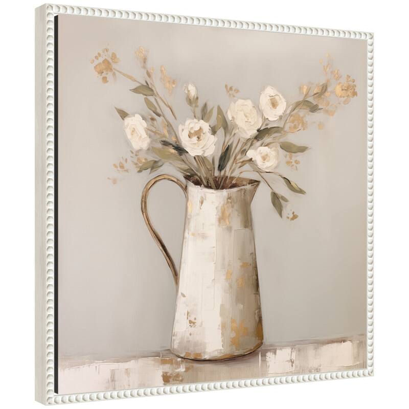 Kate and Laurel Sylvie Pitcher with Flowers Boho Country 2 Framed Canvas by The Creative Bunch Studio - 22x22 - White