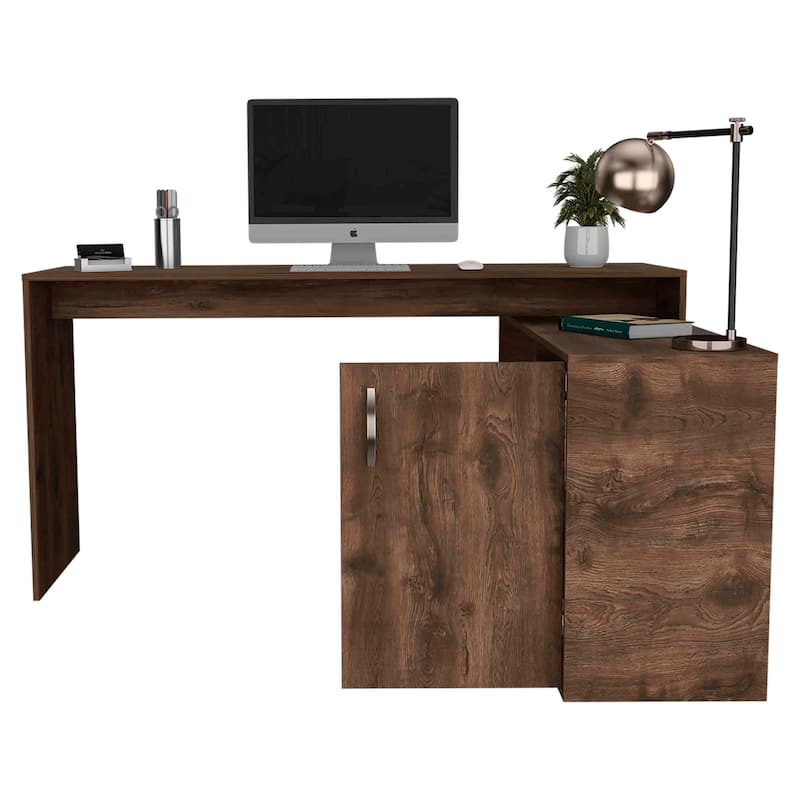 Modern L-Shaped Computer Desk with Open & Closed Storage