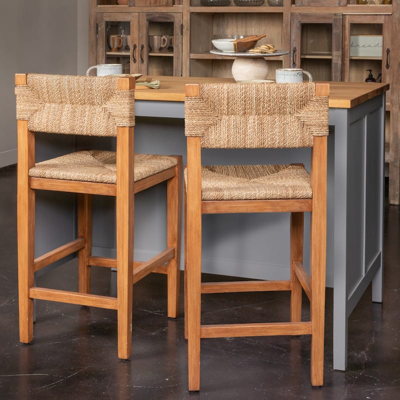 Willowbrook Solid Wood and Natural Woven Seagrass Rope Counter Stool