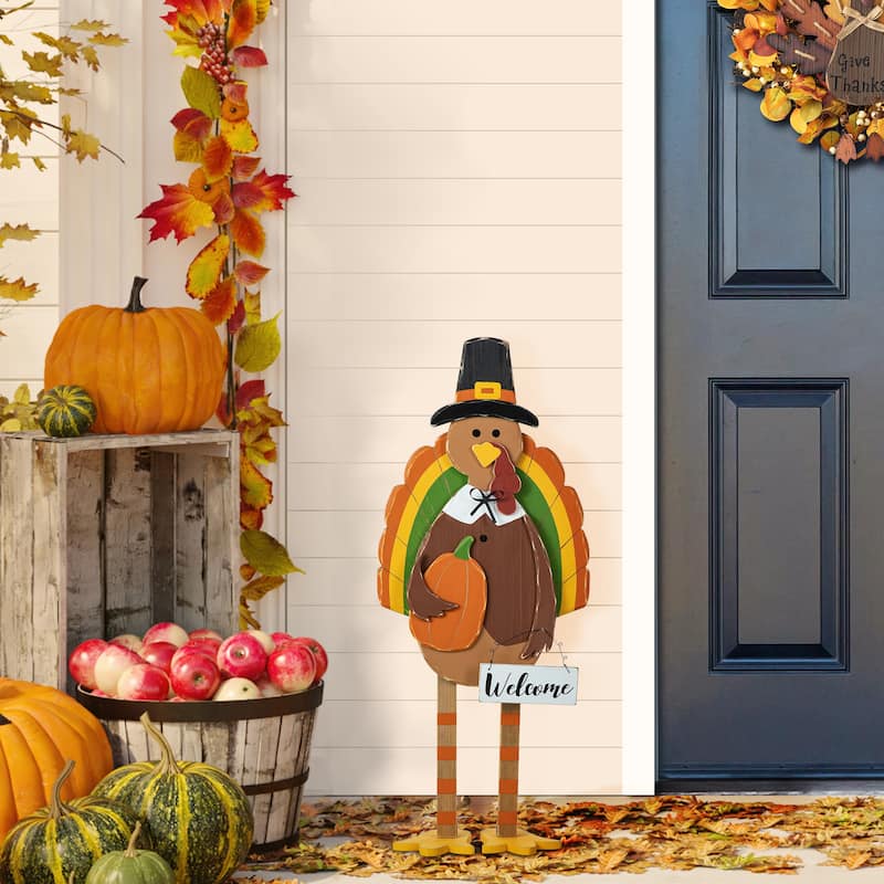 Glitzhome 30.25"H Thanksgiving Wooden Turkey Porch Decor(KD)