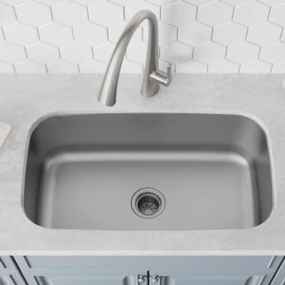 CB HOME 32" Classic Undermount Stainless Steel Kitchen Sink, 32x18 Inch Under counter Single Bowl Sink 18 Guage With Drainer