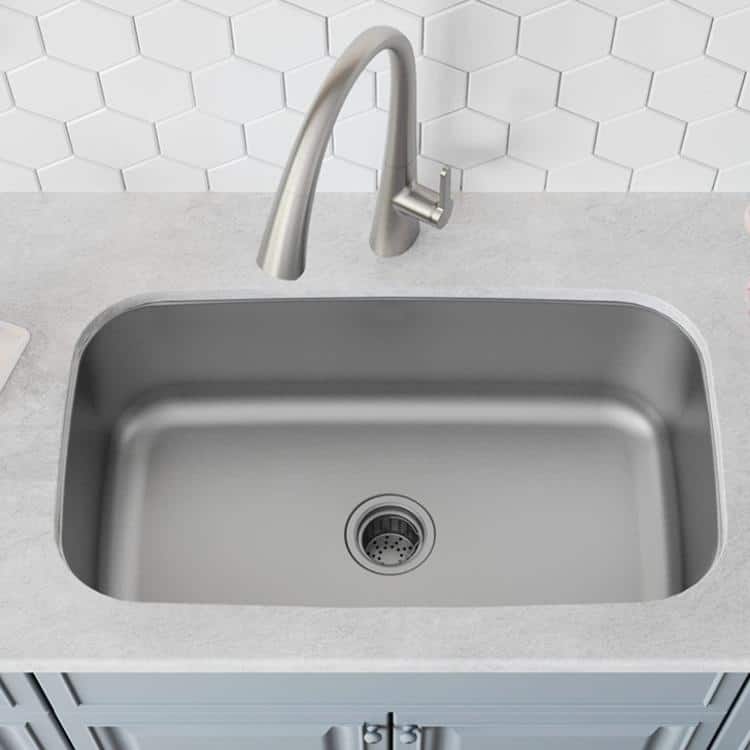 CB HOME 32" Classic Undermount Stainless Steel Kitchen Sink, 32x18 Inch Under counter Single Bowl Sink 18 Guage With Drainer